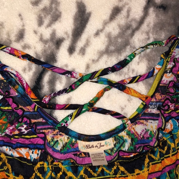 Vibrant Tribal Multicolor Top with Crisscross Back - Picture 4 of 5